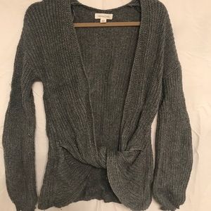 Grey Pullover Front Knot Sweater